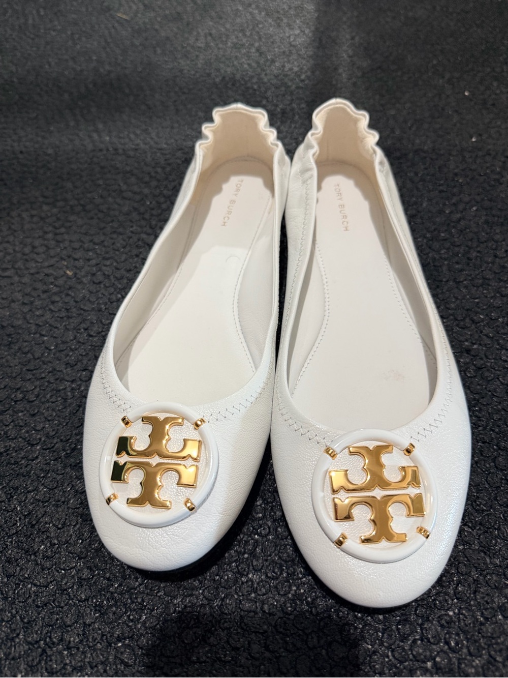 Tory Burch White Leather Logo Medallion Ballet Flats